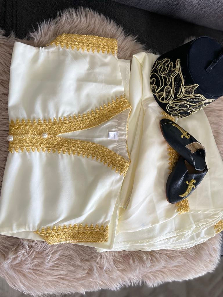 Ensemble djellaba enfant - blanc et doré